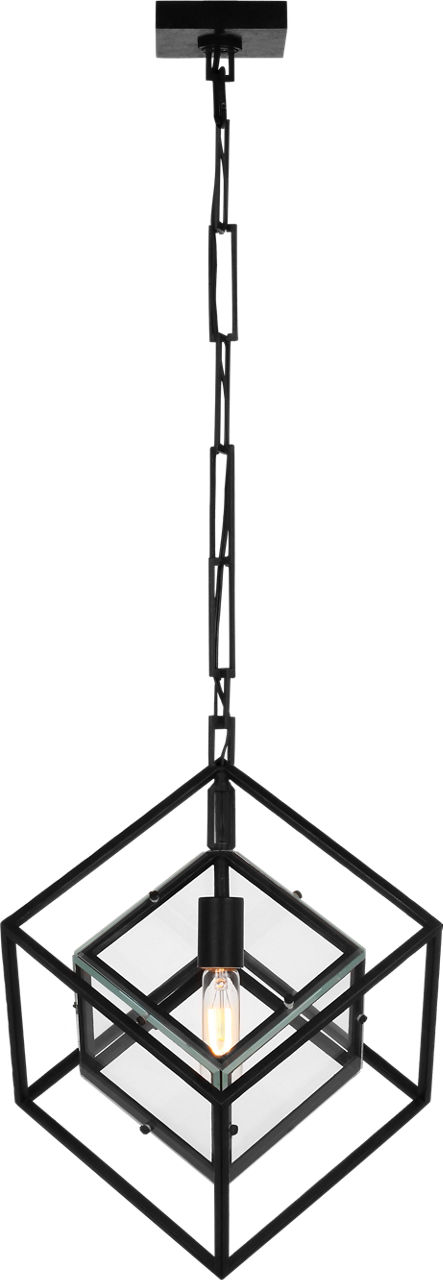 Cubed Medium Pendant in Aged Iron with Clear Glass