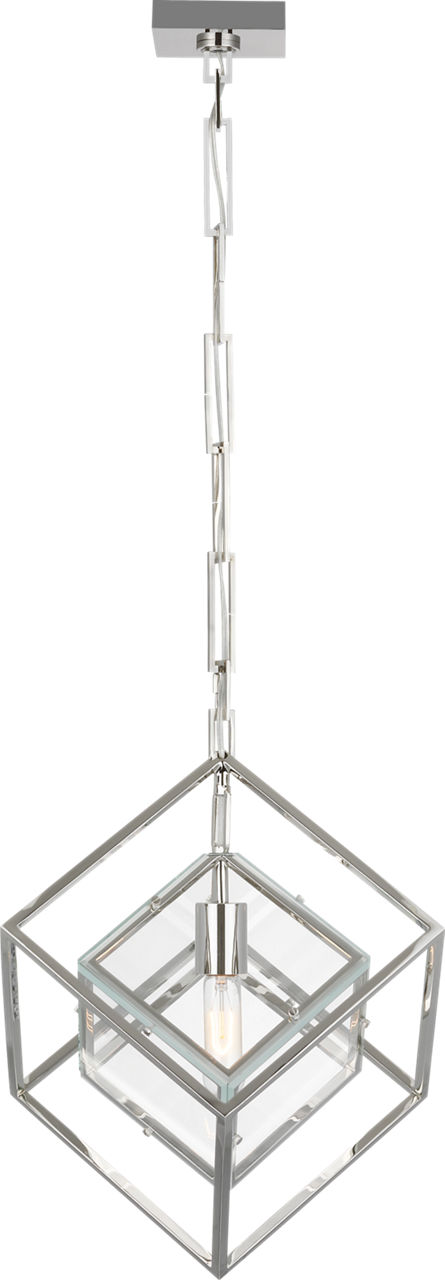 Cubed Medium Pendant in Polished Nickel with Clear Glass