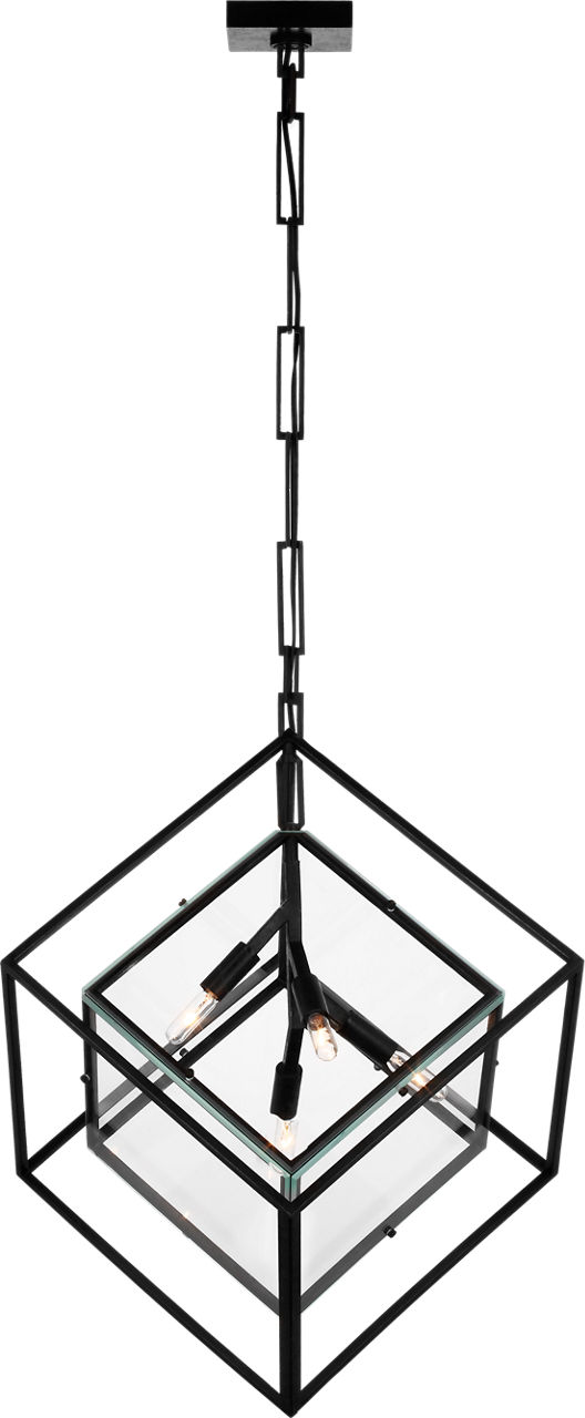 Cubed Large Pendant in Aged Iron with Clear Glass