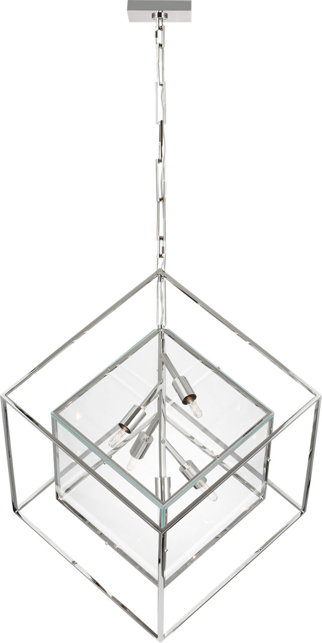 Cubed X-Large Pendant in Polished Nickel with Clear Glass