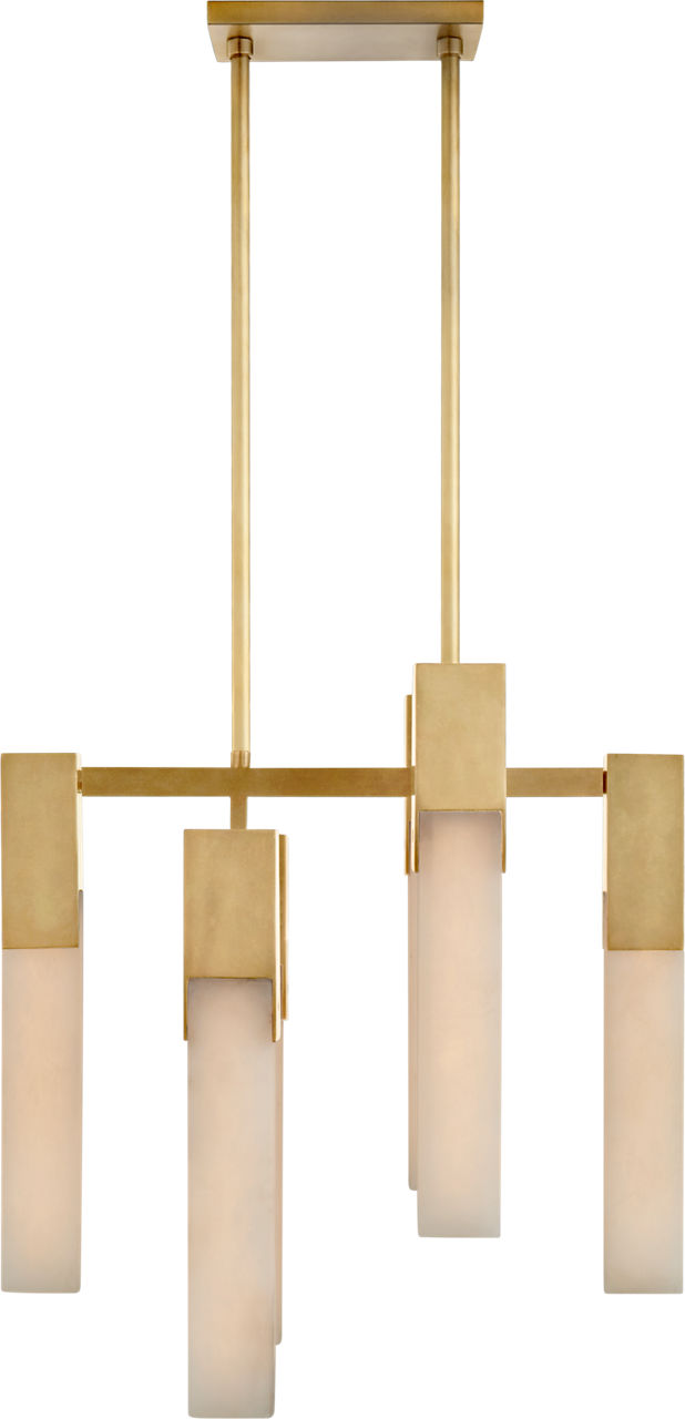 Covet Small Chandelier in Antique-Burnished Brass with Alabaster