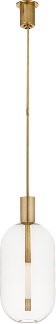 Nye Tall Pendant in Antique-Burnished Brass with Clear Glass