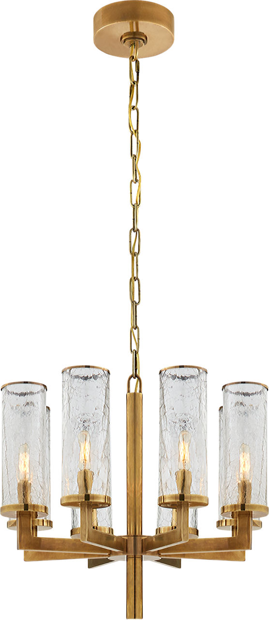 Liaison Single Tier Chandelier in Antique-Burnished Brass with Crackle Glass