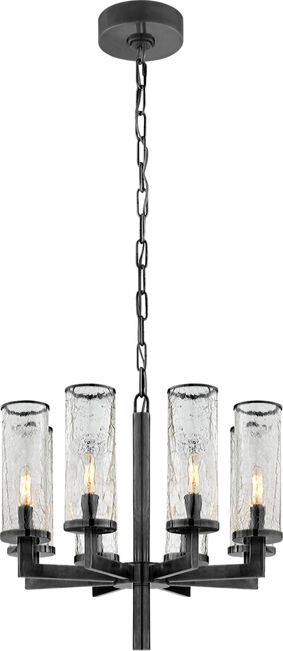 Liaison Single Tier Chandelier in Bronze with Crackle Glass