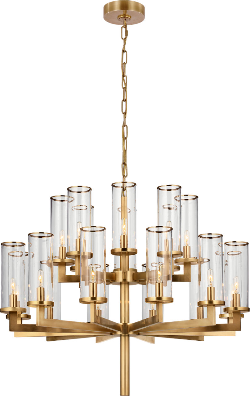 Liaison Double Tier Chandelier in Antique-Burnished Brass with Clear Glass