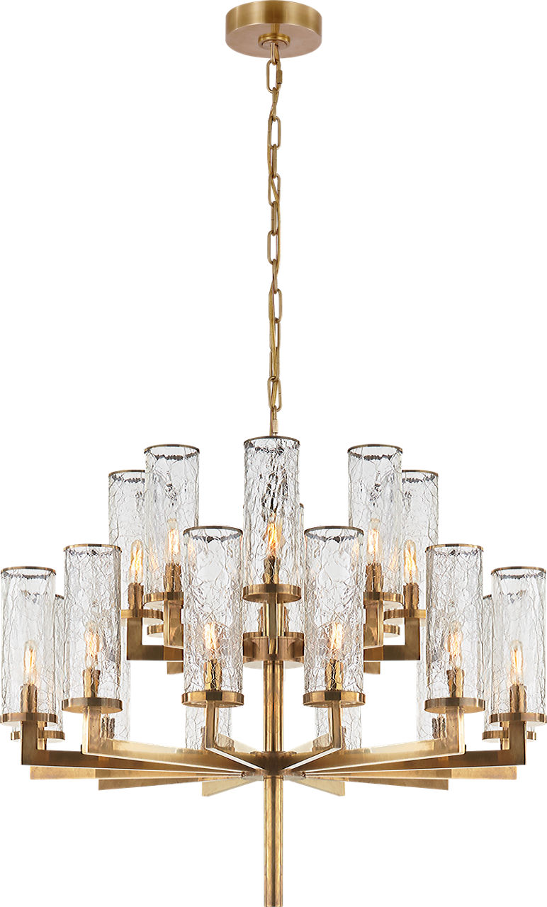Liaison Double Tier Chandelier in Antique-Burnished Brass with Crackle Glass