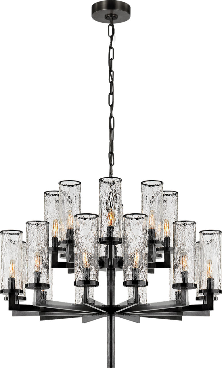 Liaison Double Tier Chandelier in Bronze with Crackle Glass