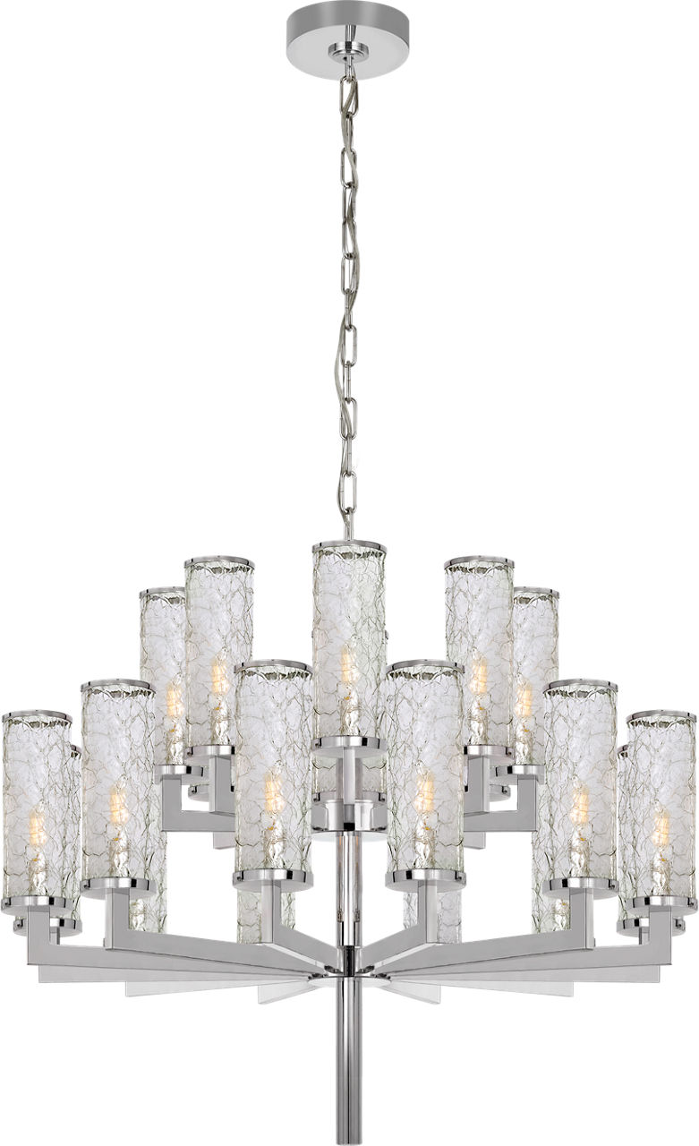 Liaison Double Tier Chandelier in Polished Nickel with Crackle Glass