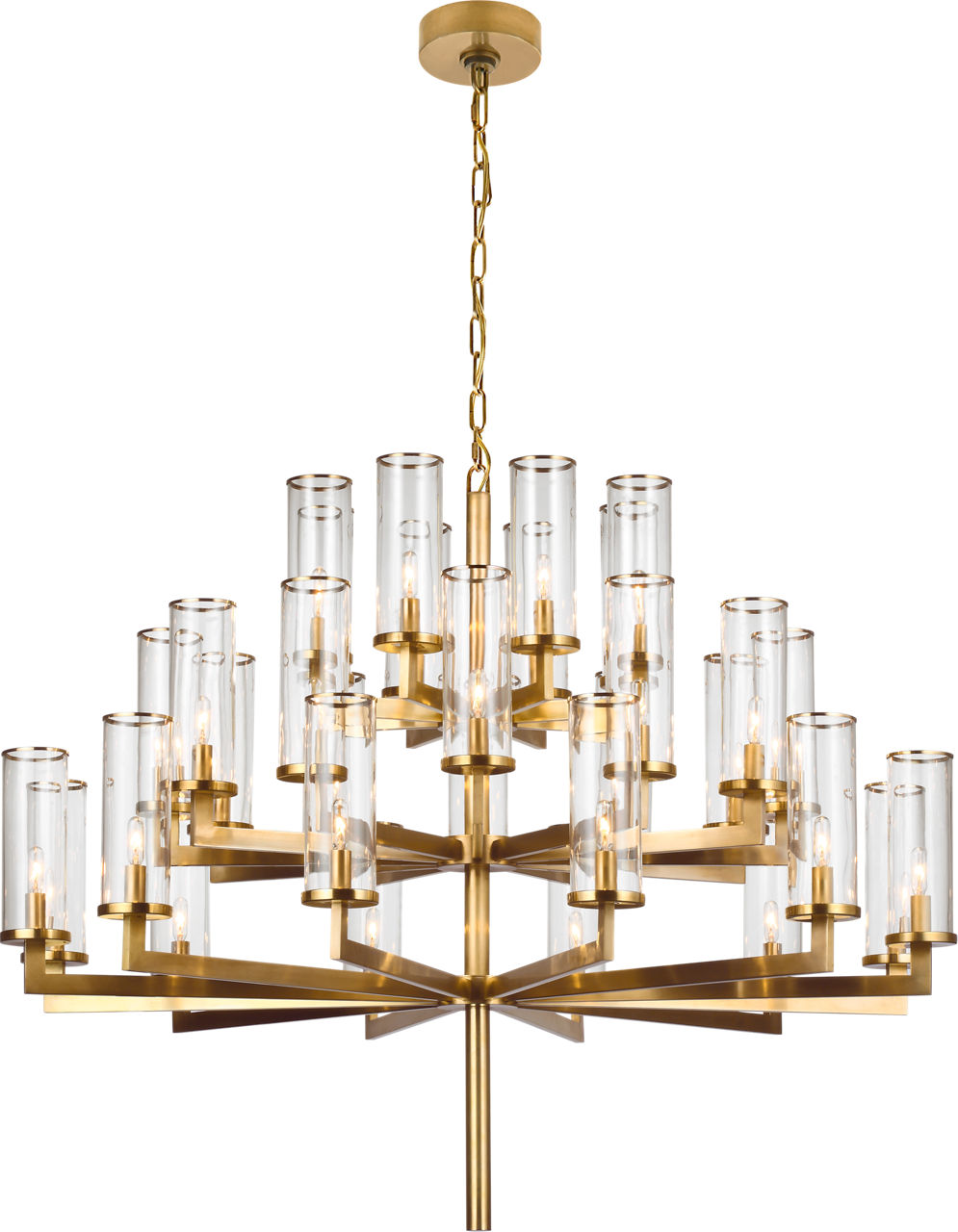 Liaison Triple Tier Chandelier in Antique-Burnished Brass with Clear Glass