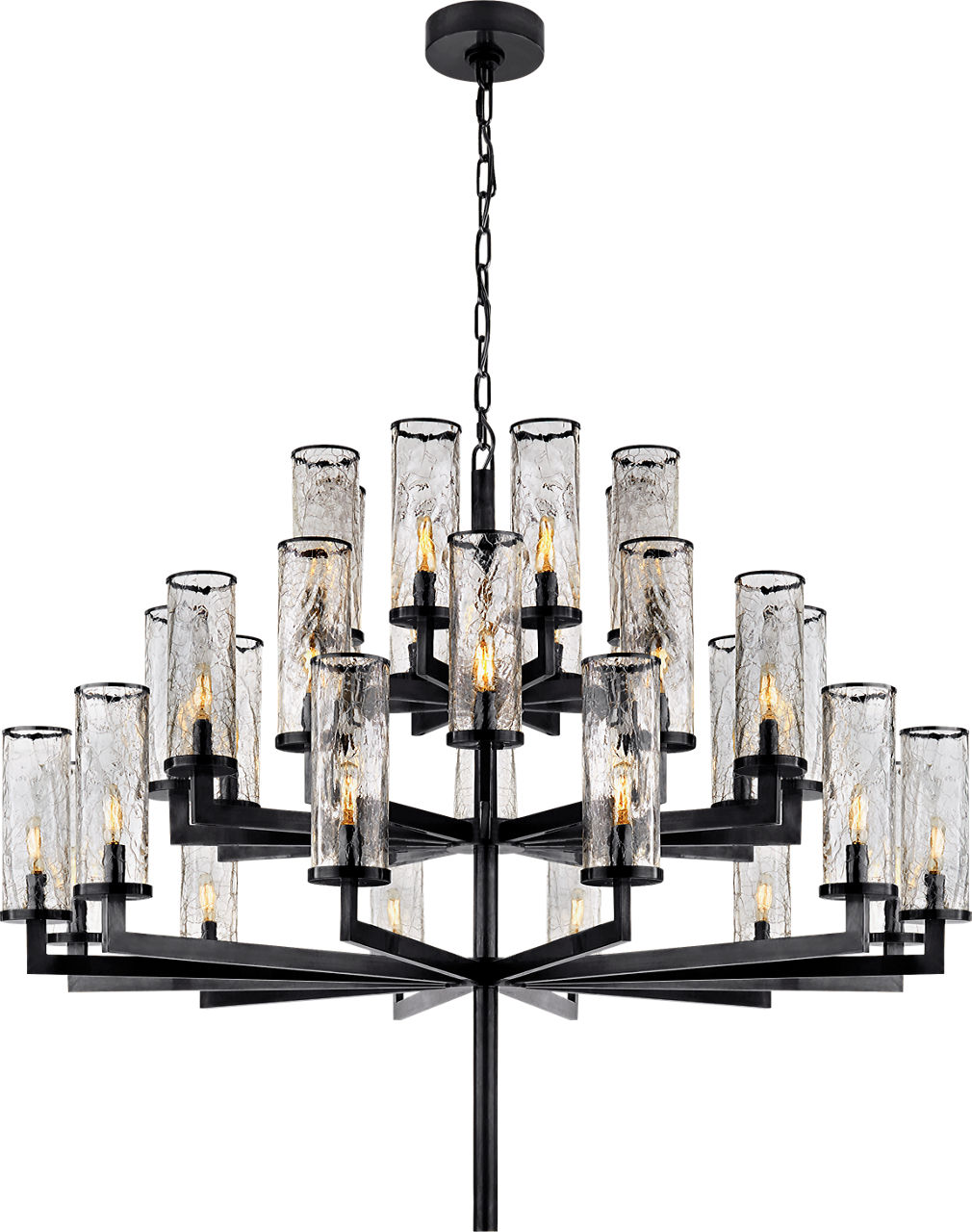Liaison Triple Tier Chandelier in Bronze with Crackle Glass