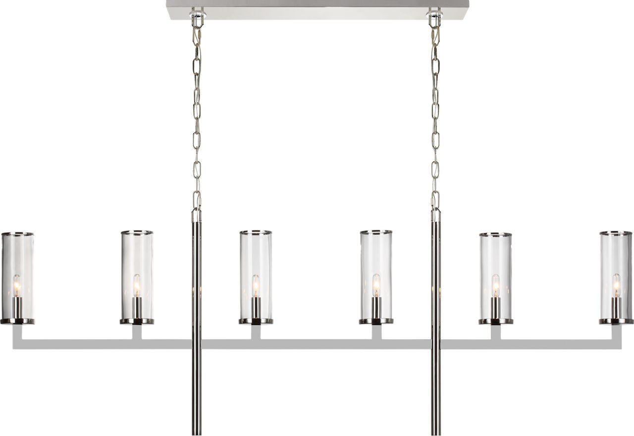 Liaison Large Linear Chandelier in Polished Nickel with Clear Glass