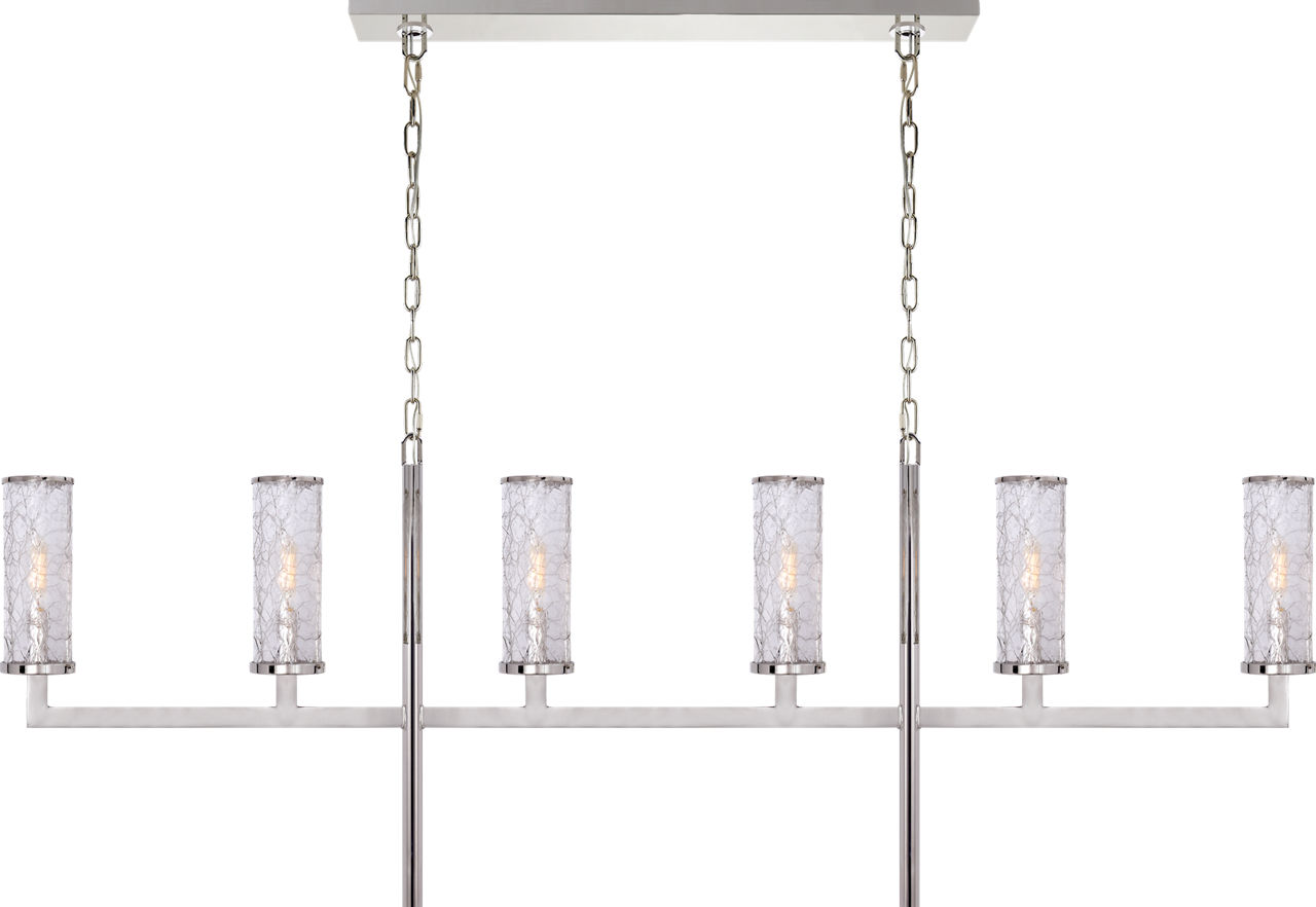 Liaison Large Linear Chandelier in Polished Nickel with Crackle Glass