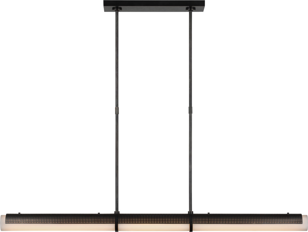 Precision Large Linear Chandelier in Bronze with White Glass