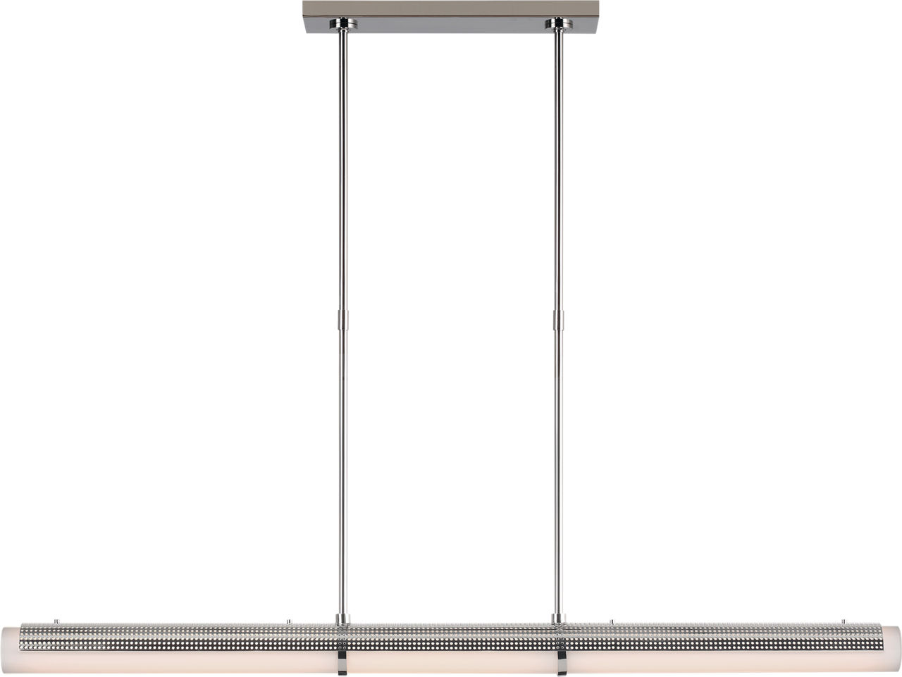 Precision Large Linear Chandelier in Polished Nickel with White Glass
