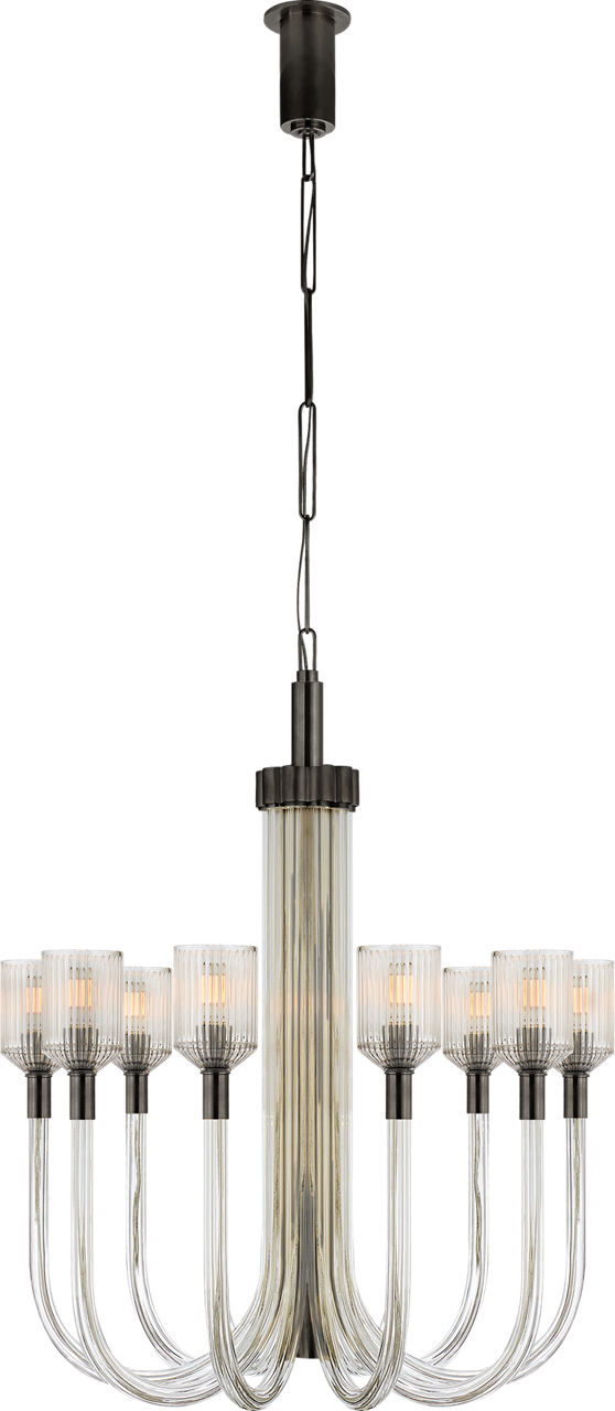 Reverie Medium Single Tier Chandelier in Clear Ribbed Glass and Bronze