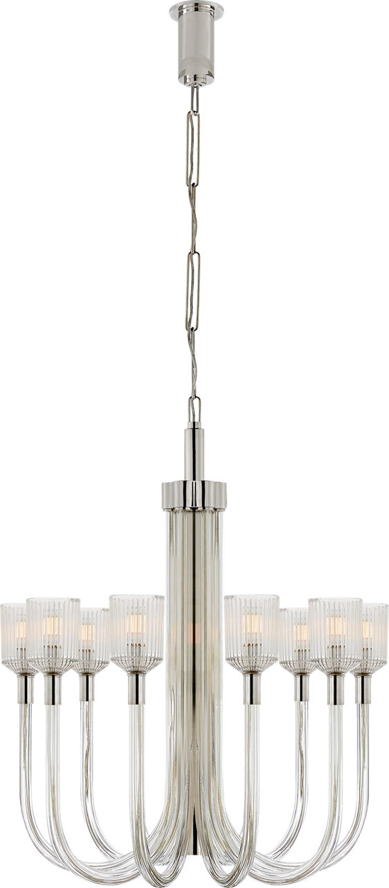 Reverie Medium Single Tier Chandelier in Clear Ribbed Glass and Polished Nickel
