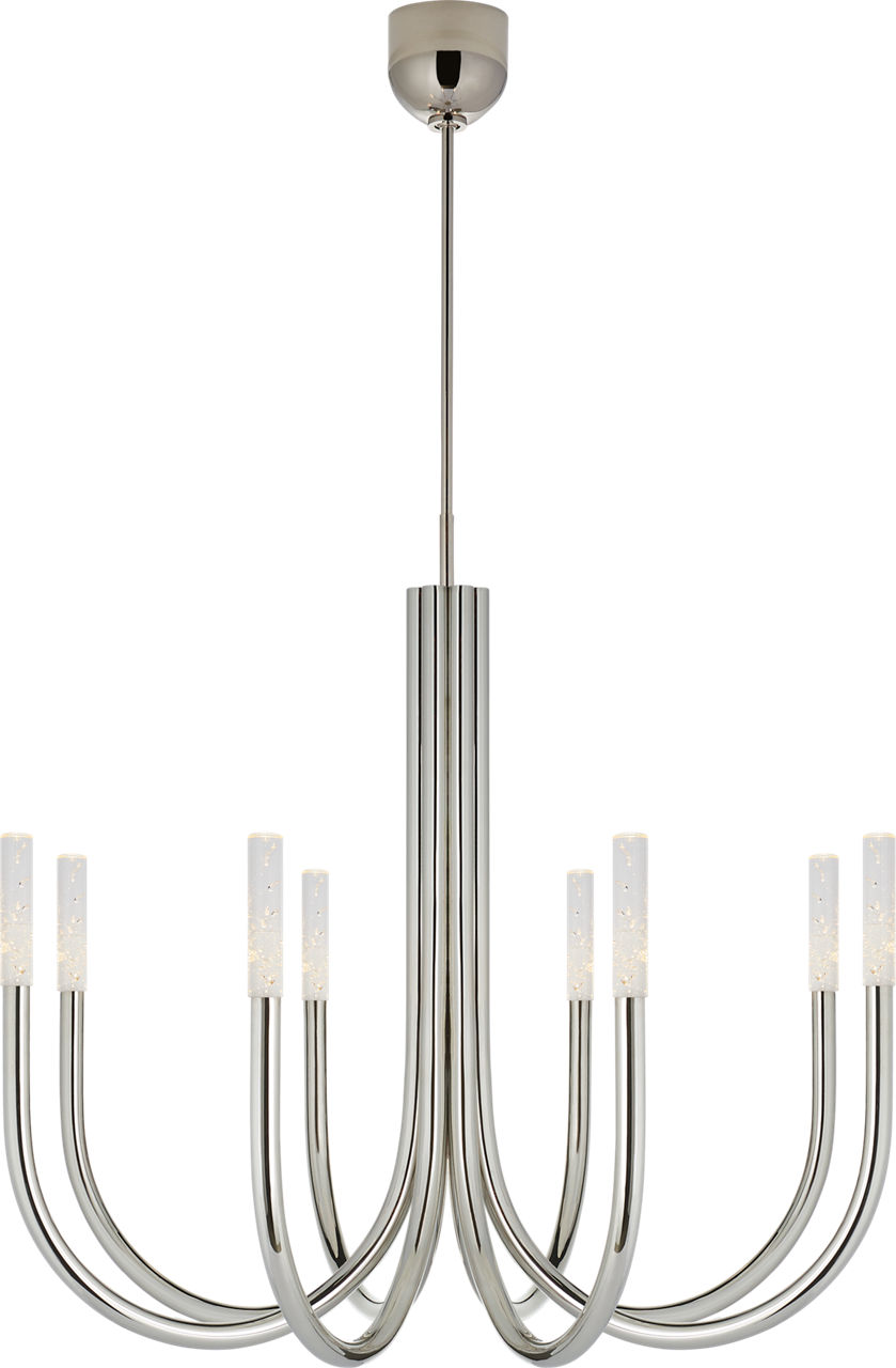 Rousseau Medium Chandelier in Polished Nickel with Seeded Glass