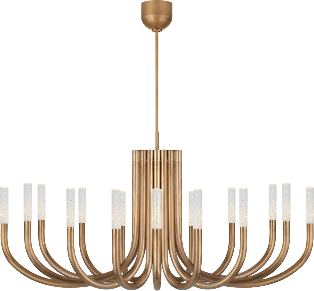 Rousseau Large Oval Chandelier in Antique-Burnished Brass with Seeded Glass