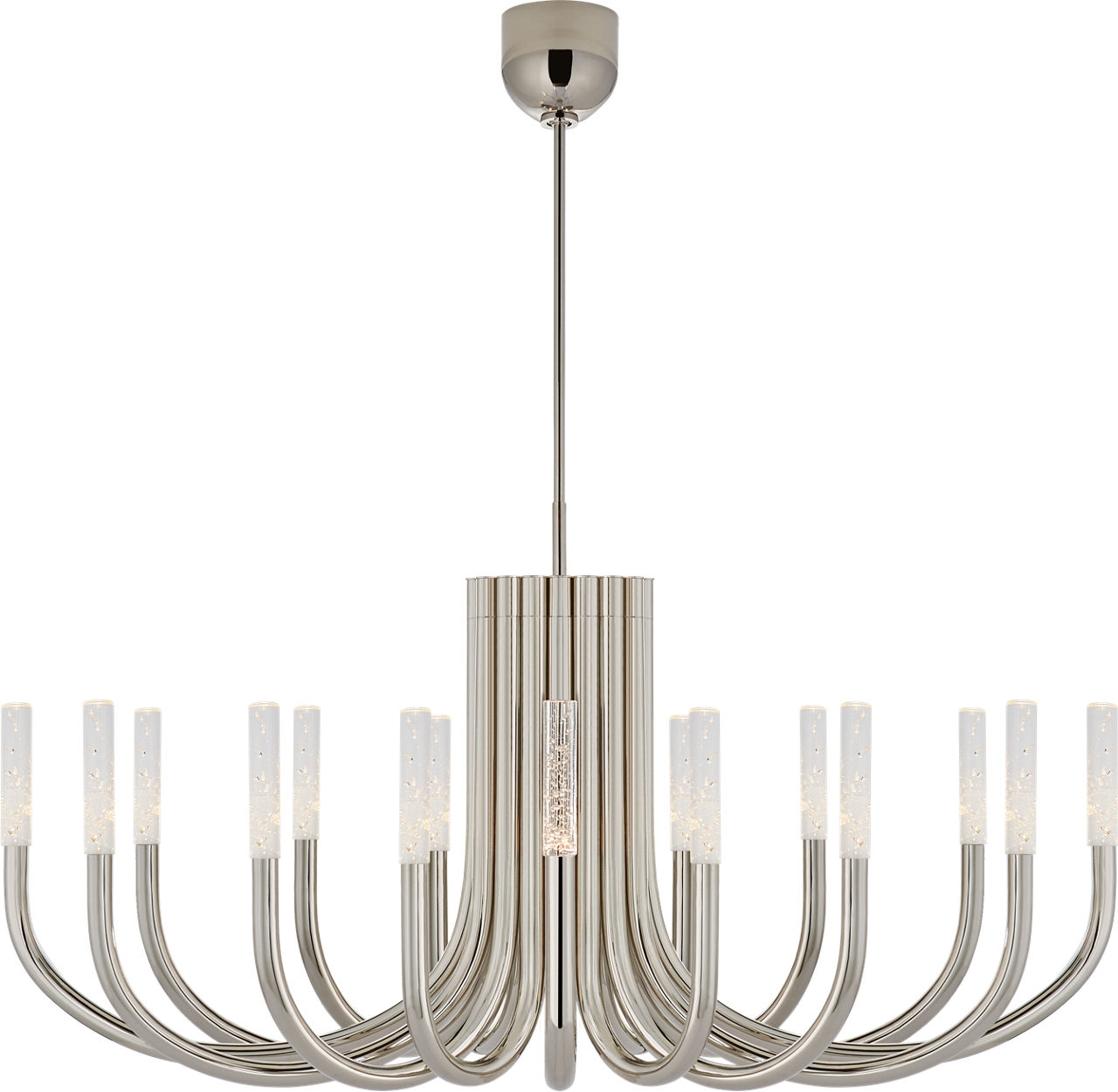 Rousseau Large Oval Chandelier in Polished Nickel with Seeded Glass