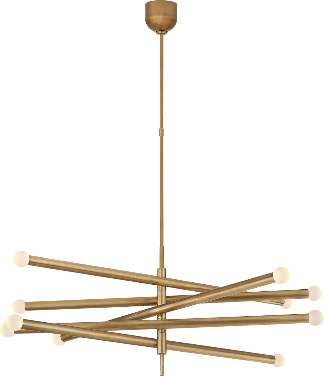 Rousseau Grande Ten Light Articulating Chandelier in Antique-Burnished Brass with Etched Crystal Orb