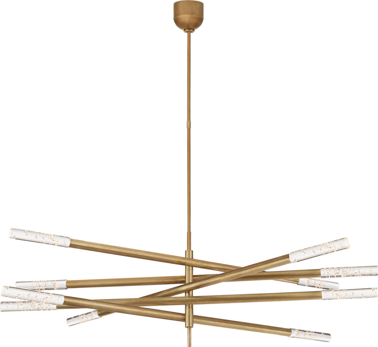 Rousseau Grande Ten Light Articulating Chandelier in Antique-Burnished Brass with Seeded Glass