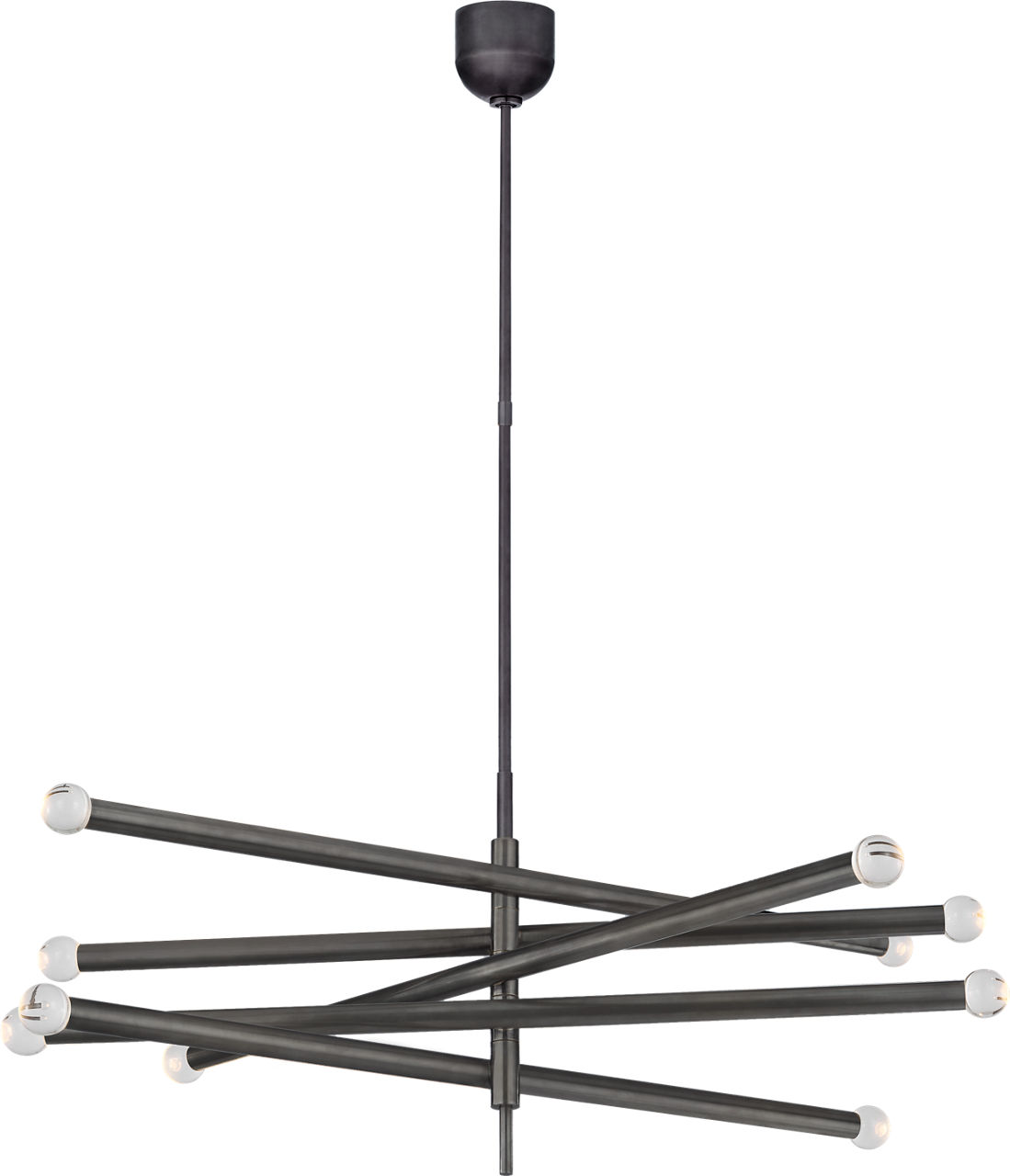 Rousseau Grande Ten Light Articulating Chandelier in Bronze with Clear Glass Orb