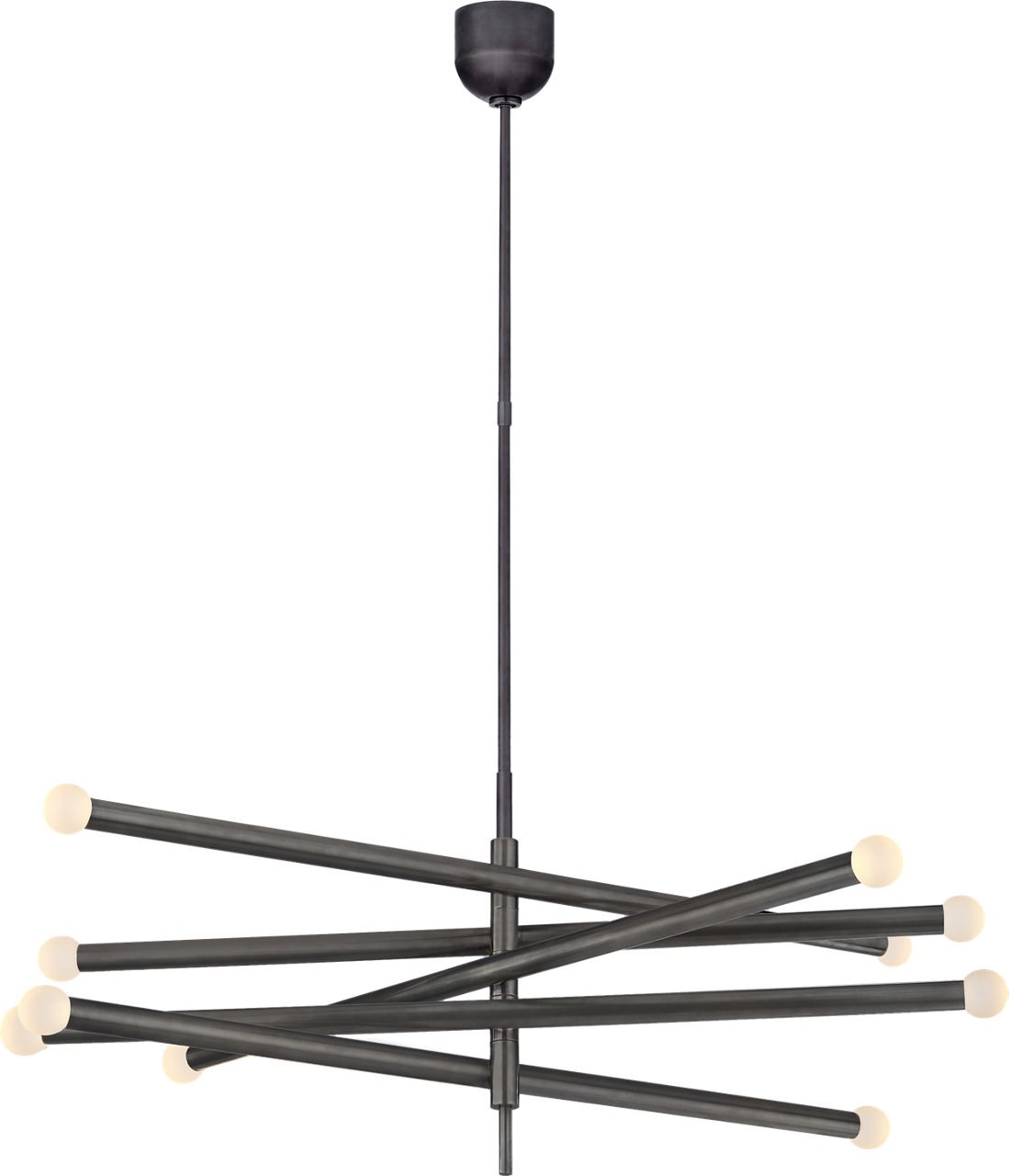 Rousseau Grande Ten Light Articulating Chandelier in Bronze with Etched Crystal Orb