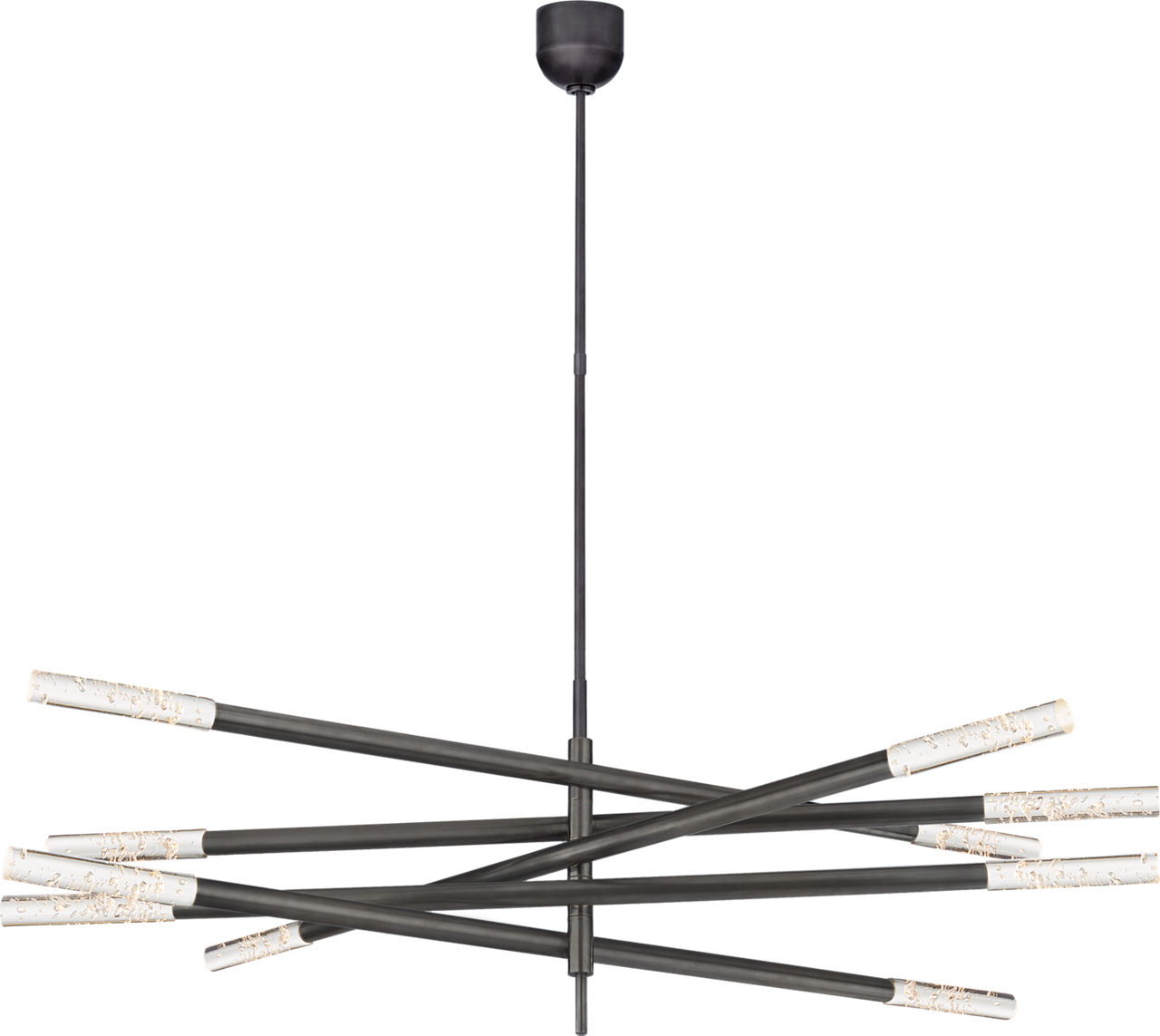 Rousseau Grande Ten Light Articulating Chandelier in Bronze with Seeded Glass