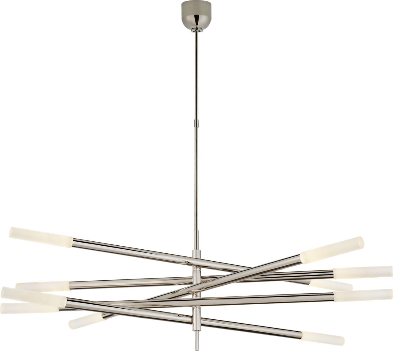Rousseau Grande Ten Light Articulating Chandelier in Polished Nickel with Etched Crystal