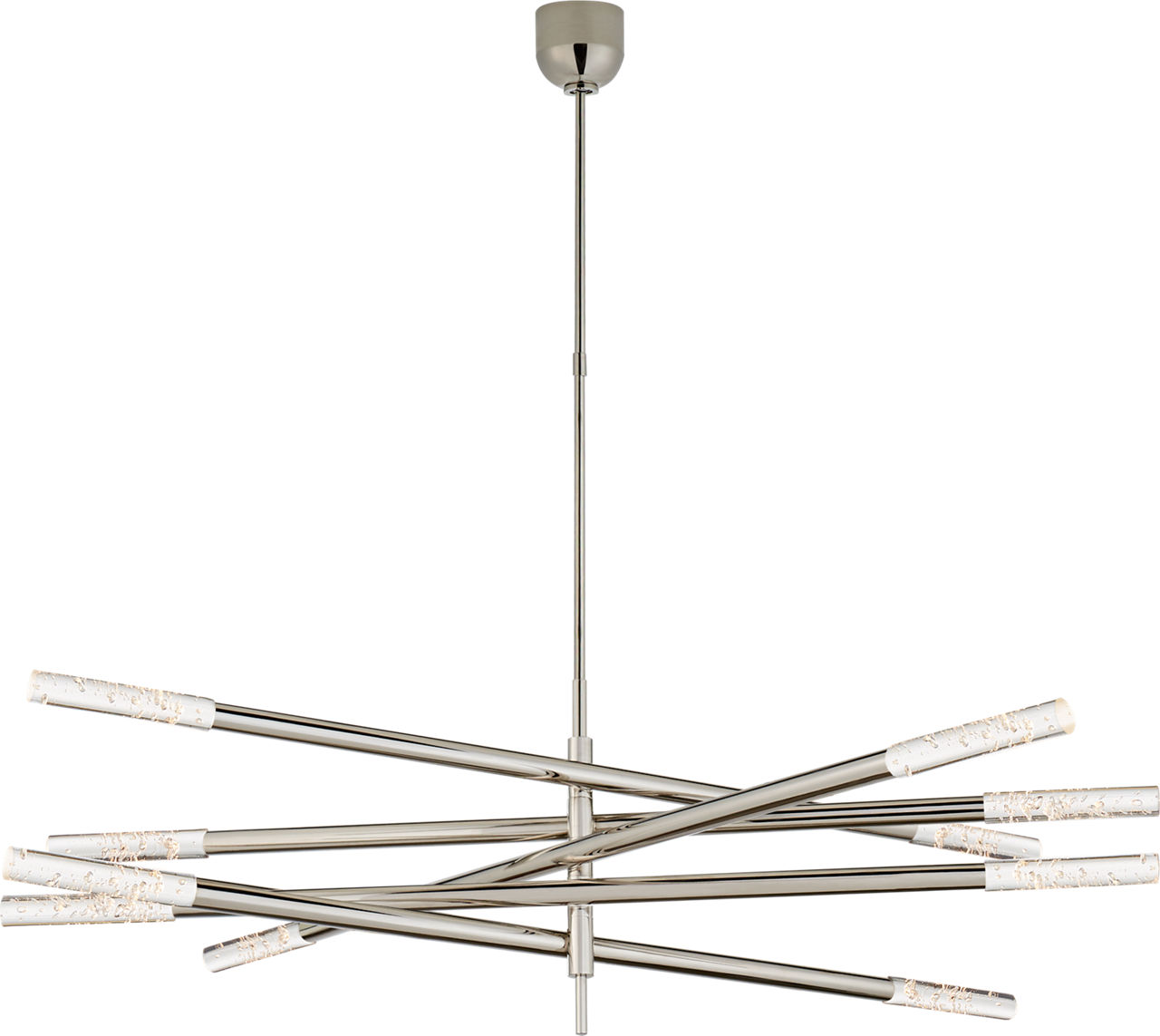 Rousseau Grande Ten Light Articulating Chandelier in Polished Nickel with Seeded Glass