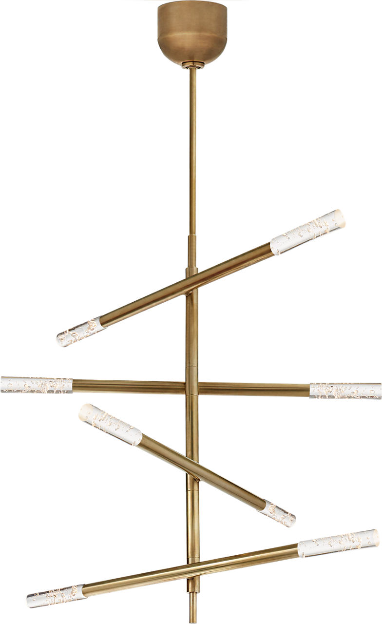 Rousseau Medium Articulating Chandelier in Antique-Burnished Brass with Seeded Glass