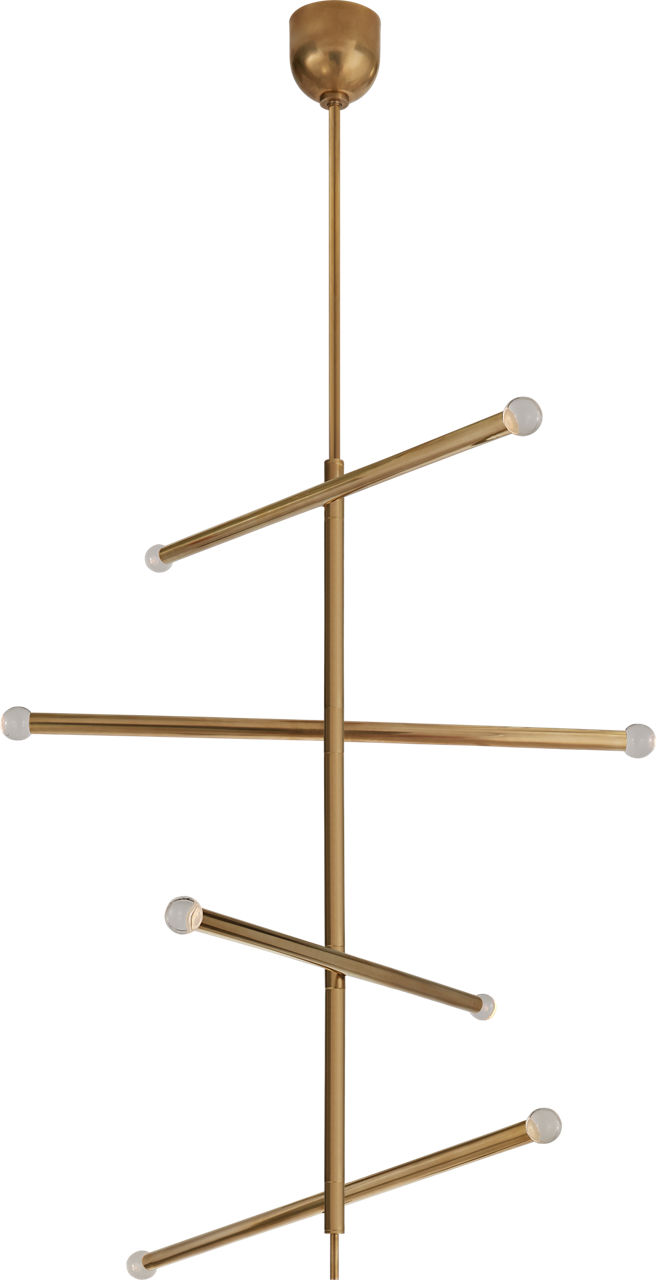 Rousseau Large Articulating Chandelier in Antique-Burnished Brass with Clear Glass Orb