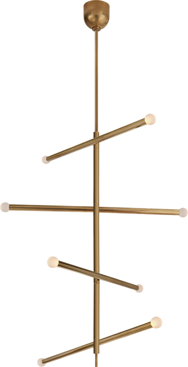 Rousseau Large Articulating Chandelier in Antique-Burnished Brass with Etched Crystal Orb