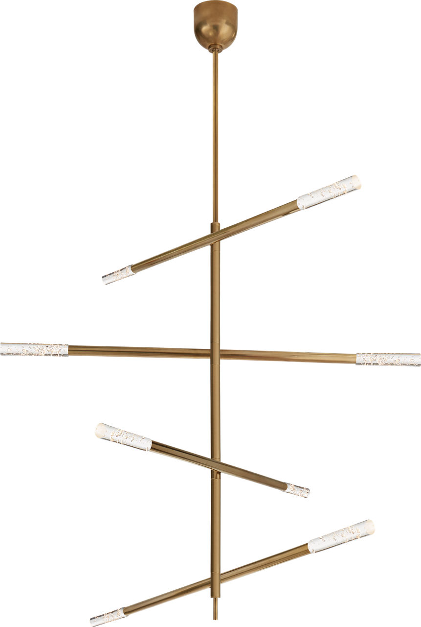 Rousseau Large Articulating Chandelier in Antique-Burnished Brass with Seeded Glass