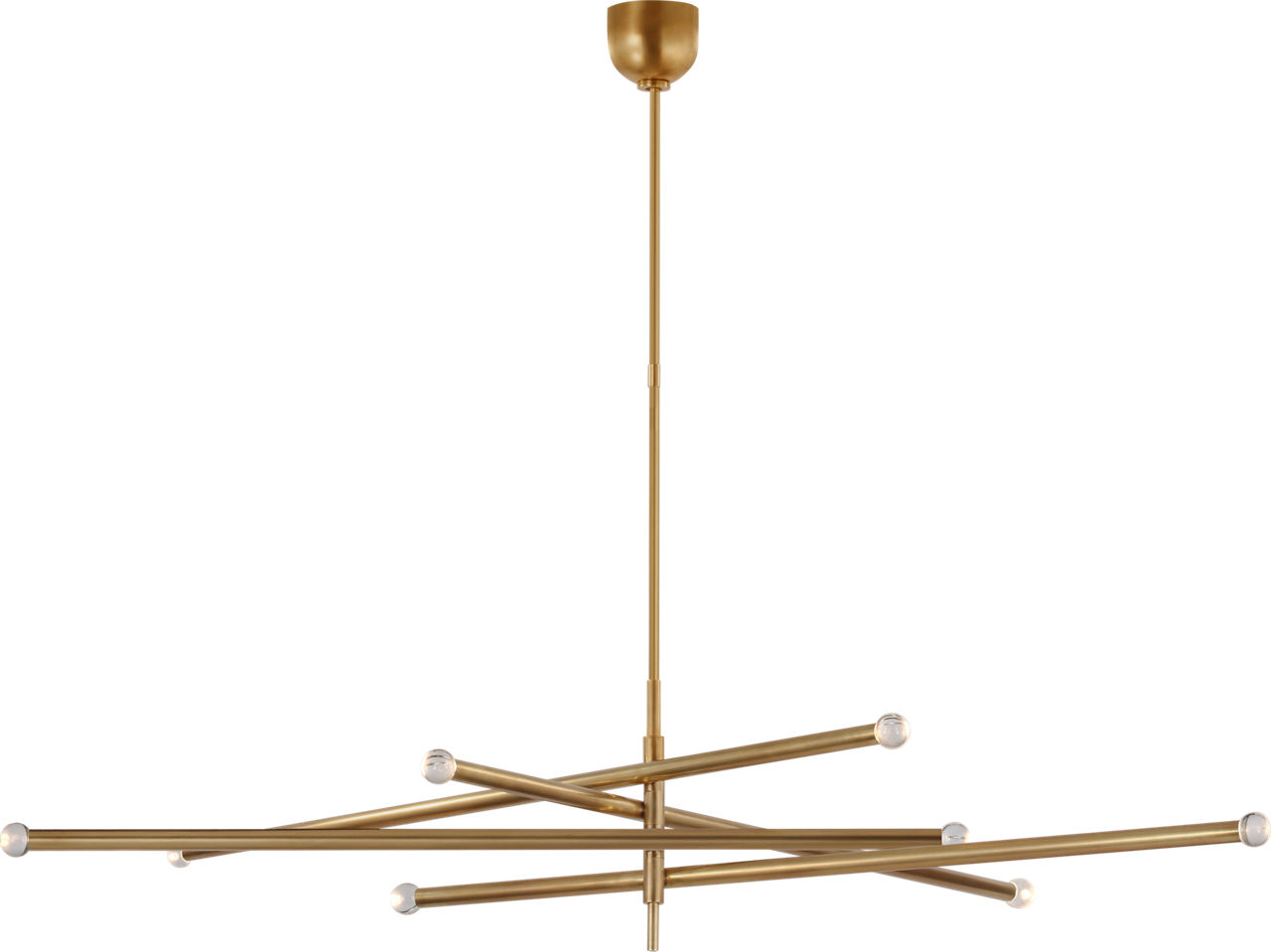 Rousseau Oversized Eight Light Articulating Chandelier in Antique-Burnished Brass with Clear Glass Orb