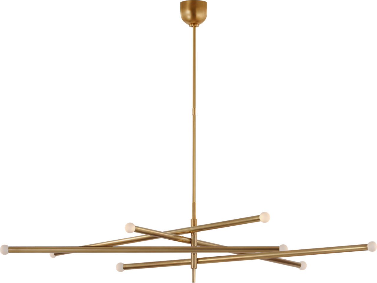 Rousseau Oversized Eight Light Articulating Chandelier in Antique-Burnished Brass with Etched Crystal Orb