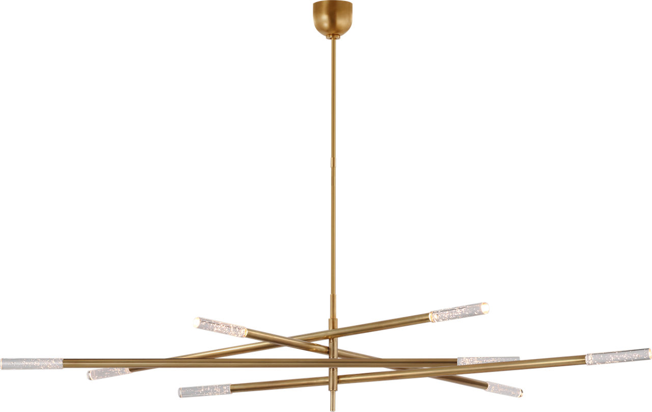 Rousseau Oversized Eight Light Articulating Chandelier in Antique-Burnished Brass with Seeded Glass