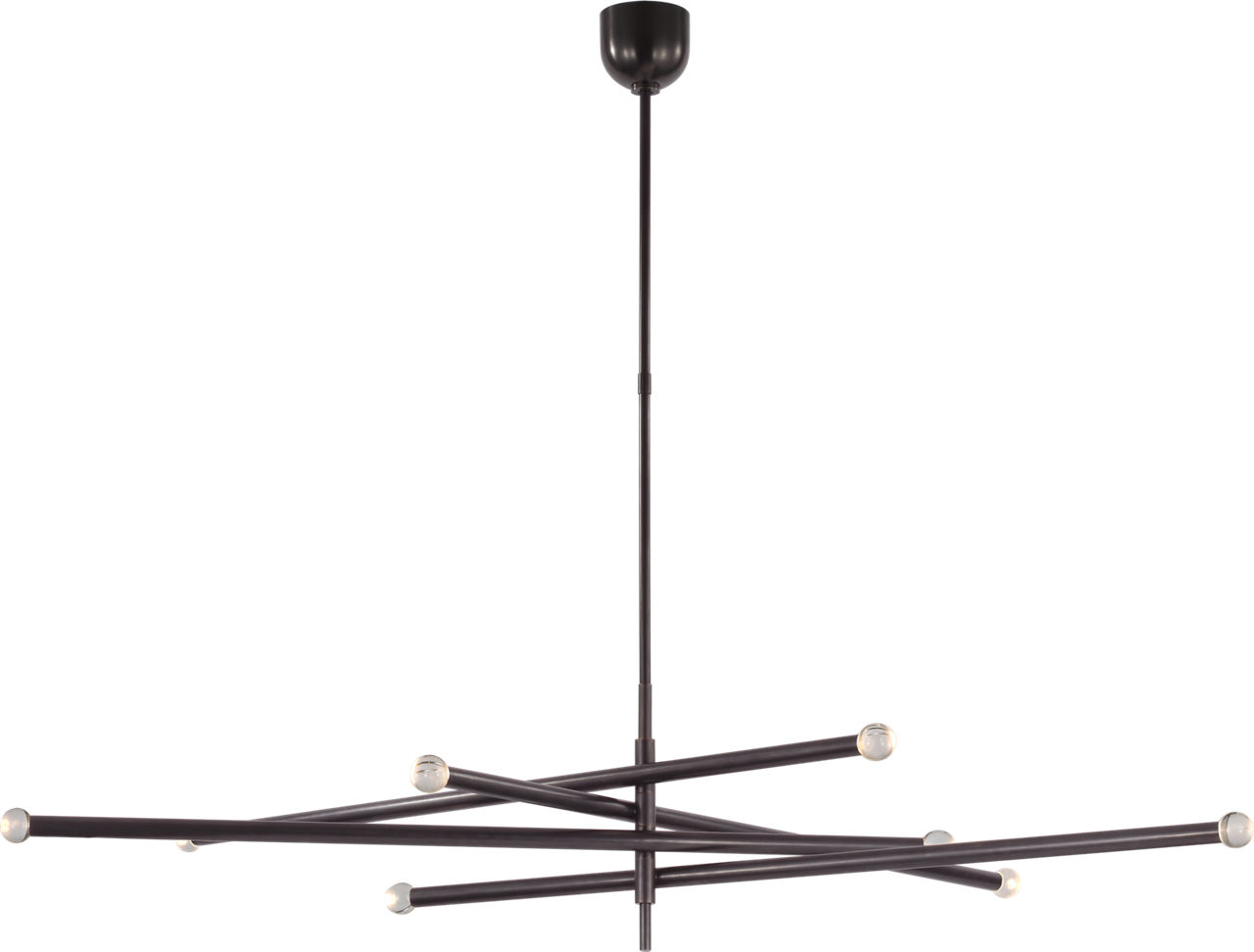 Rousseau Oversized Eight Light Articulating Chandelier in Bronze with Clear Glass Orb
