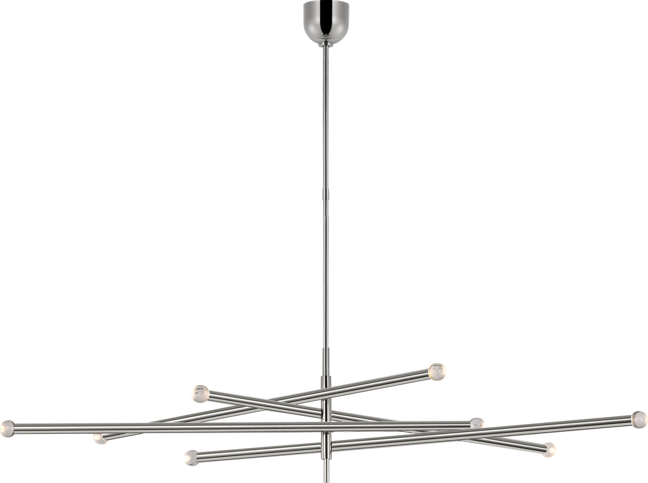 Rousseau Oversized Eight Light Articulating Chandelier in Polished Nickel with Clear Glass Orb