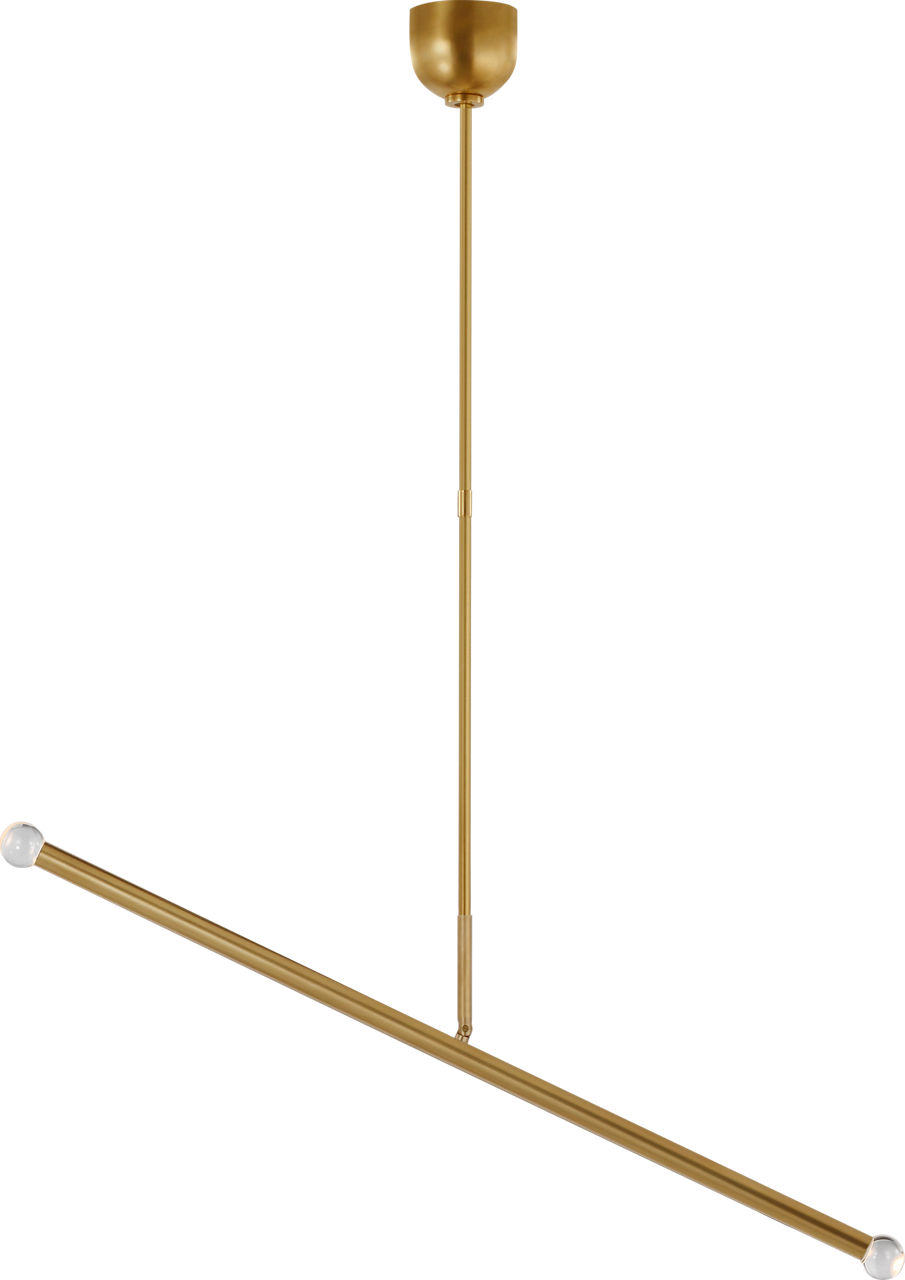Rousseau Large Articulating Linear Chandelier in Antique-Burnished Brass with Clear Glass Orb
