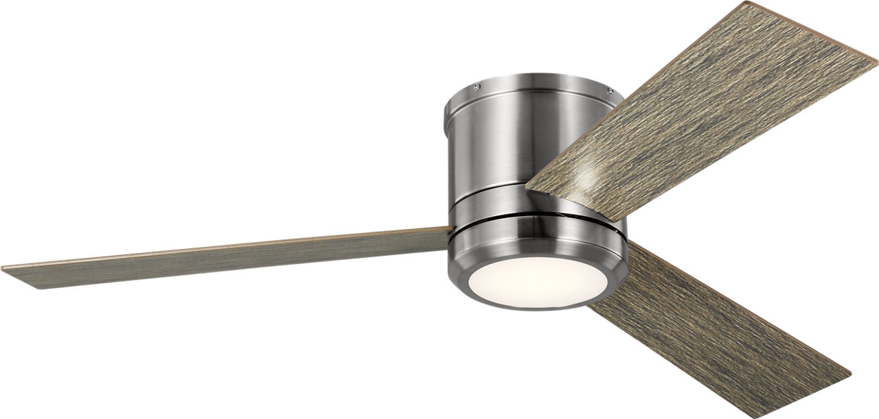 Clarity 56 Hugger LED Ceiling Fan in with Light Grey Weathered Oak Blades and Light Kit Brushed Steel