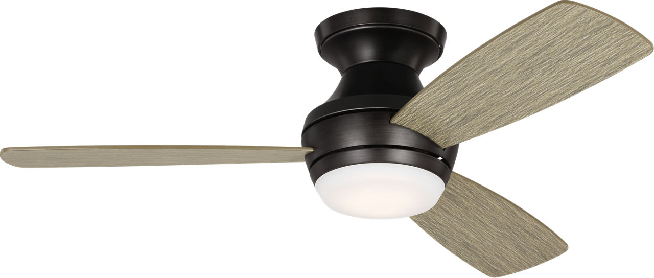 Ikon 44 Hugger LED Ceiling Fan in with Light Grey Weathered Oak Blades and Light Kit Aged Pewter