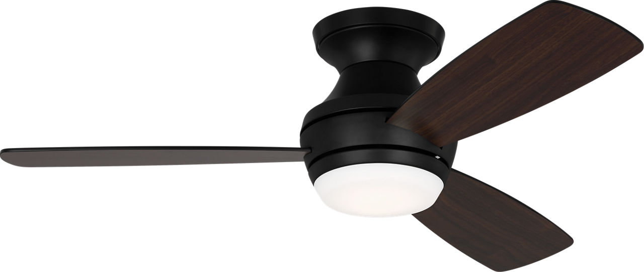 Ikon 44 Hugger LED Ceiling Fan in with / American Walnut Reversible Blades and Light Kit Midnight Black