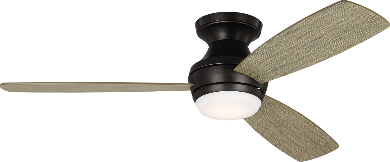 Ikon 52 Hugger LED Ceiling Fan in with Light Grey Weathered Oak Blades and Light Kit Aged Pewter