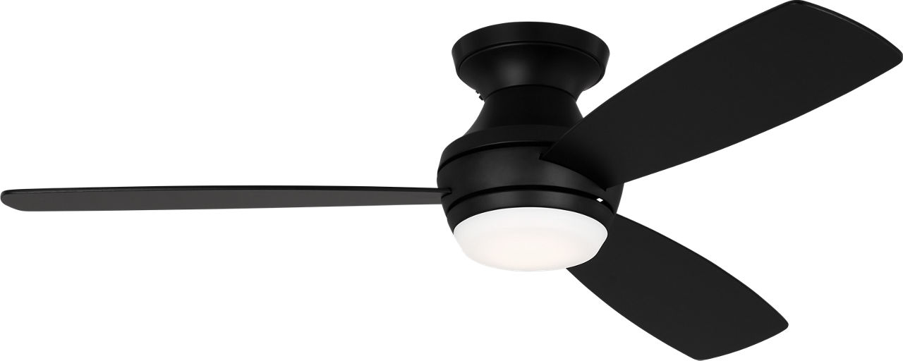 Ikon 52 Hugger LED Ceiling Fan in with / American Walnut Blades and Light Kit Midnight Black