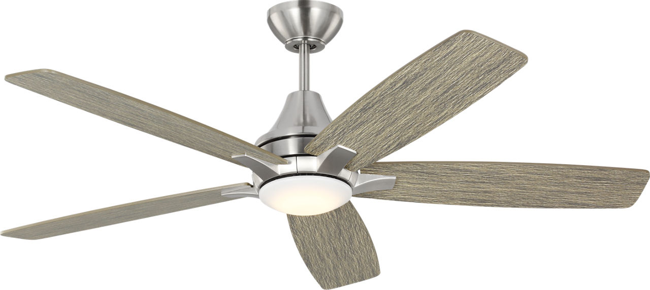 Lowden 52 LED Ceiling Fan in Brushed Steel with Silver / Light Grey Weathered Oak Reversible Blades and Light Kit