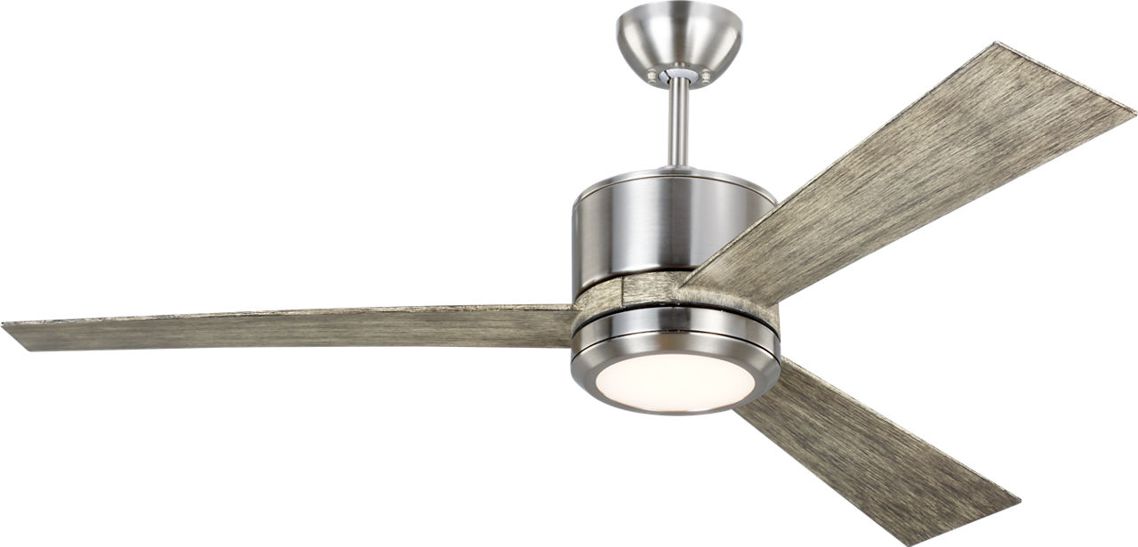 Vision 52 LED Ceiling Fan in with Light Grey Weathered Oak Blades and Light Kit Brushed Steel