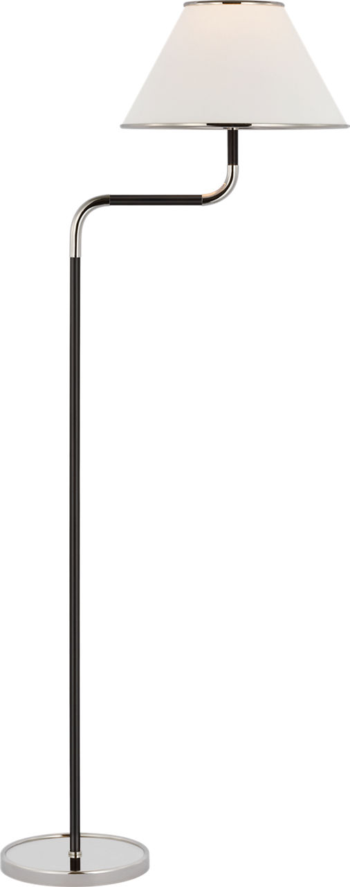 Rigby Medium Bridge Arm Floor Lamp in Polished Nickel and Ebony with Linen Shade