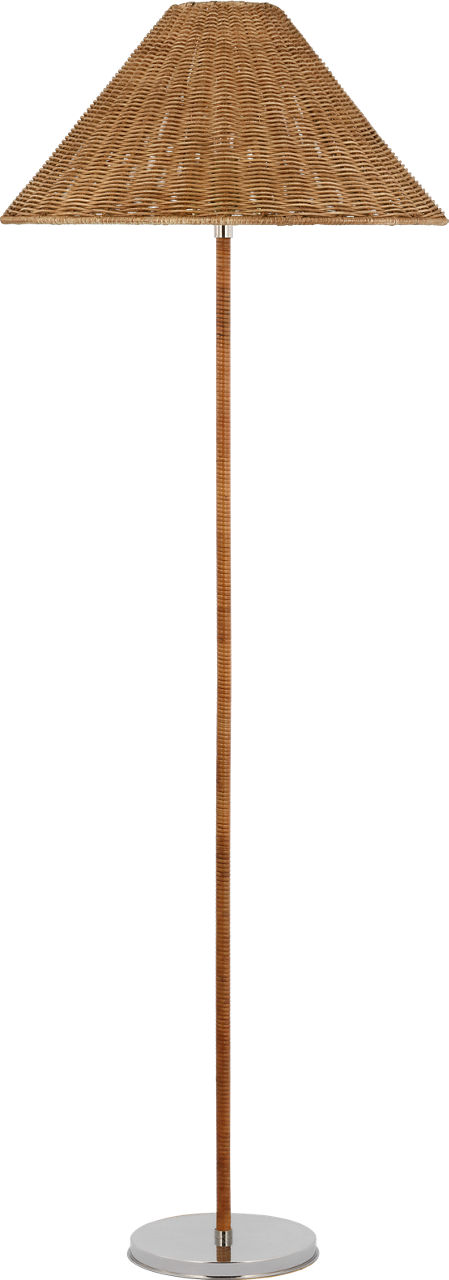 Wimberley Medium Wrapped Floor Lamp in Polished Nickel with Natural Wicker Shade