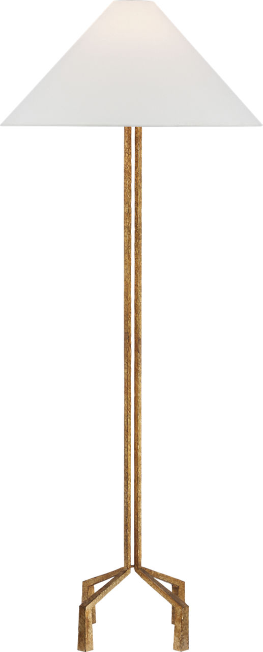 Clifford Large Forged Floor Lamp in Gilded Iron with Linen Shade